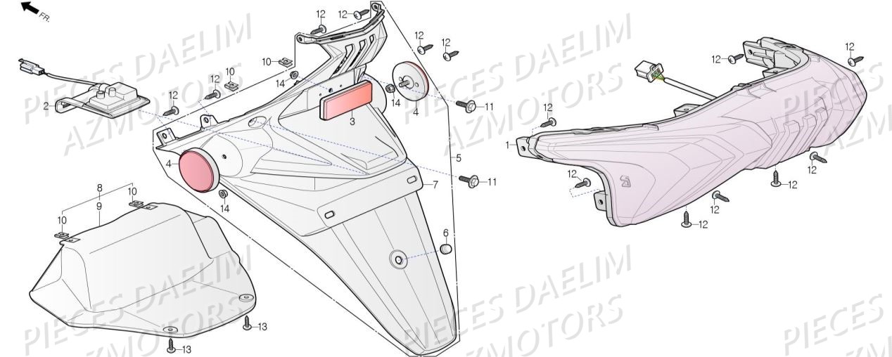 Feu Arriere AZMOTORS Pieces Scooter DAELIM XQ1 125 D