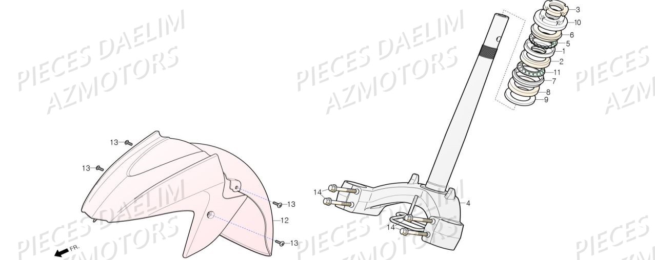 Garde Boue Avant AZMOTORS Pieces Scooter DAELIM XQ1 125 D