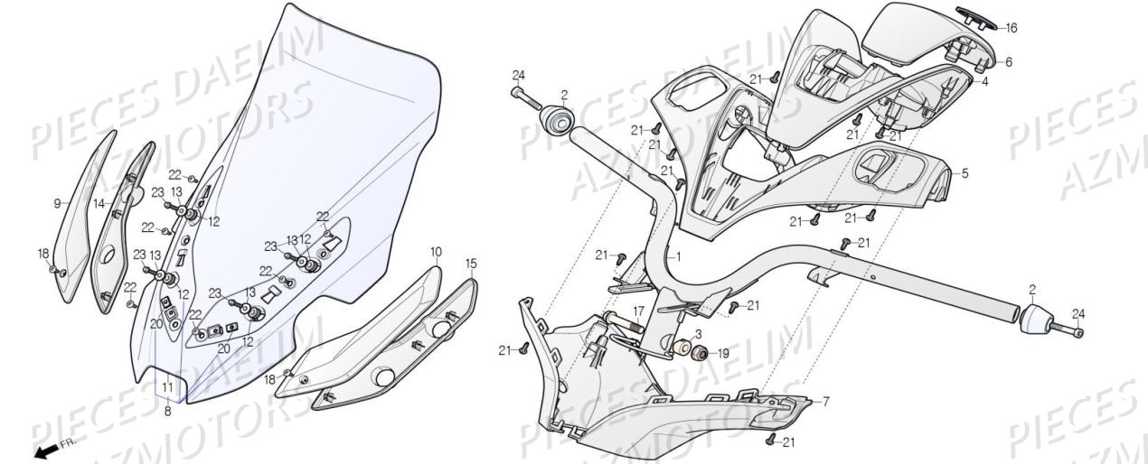 Guidon Pare Brise AZMOTORS Pieces Scooter DAELIM XQ1 125 D