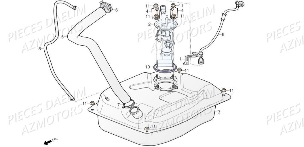 Reservoir A Carburant AZMOTORS Pieces Scooter DAELIM XQ1 125 D