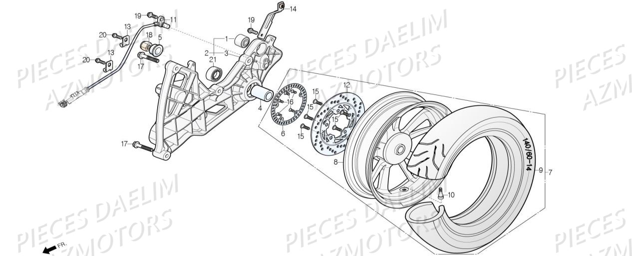 Roue Arriere DAELIM Pieces Scooter DAELIM XQ1 125 D