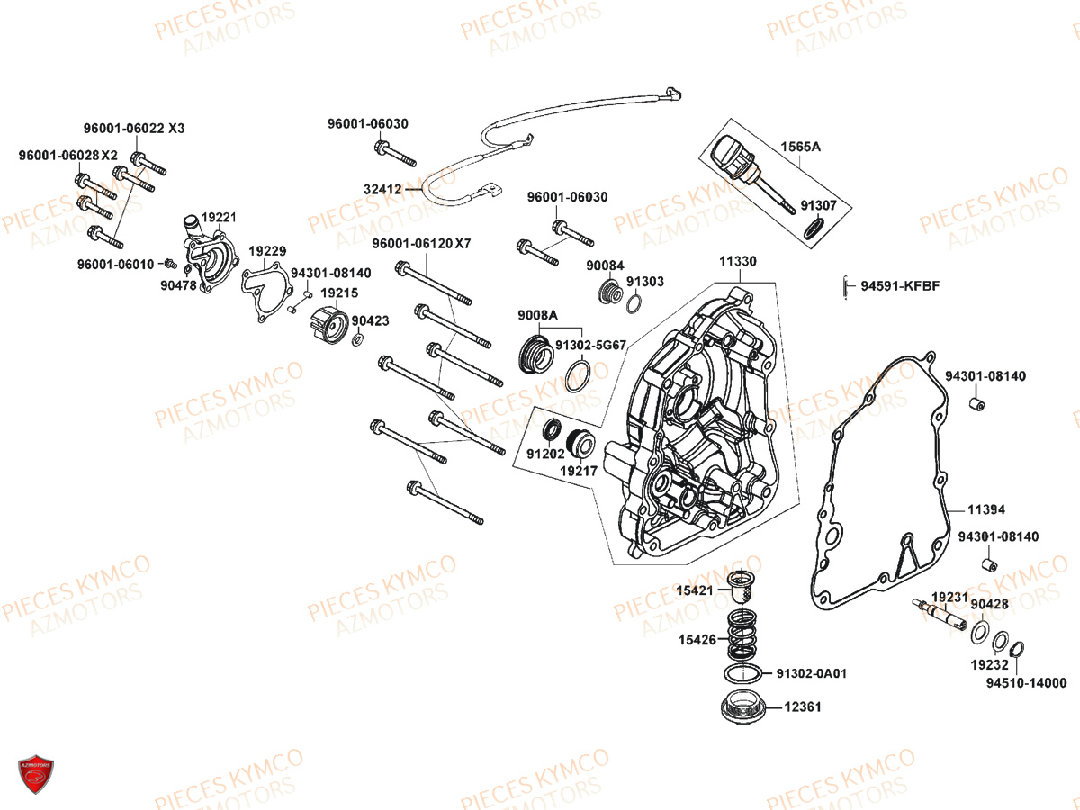 CARTER DROIT POMPE A EAU KYMCO XTOWN 125 BLACK KAKI