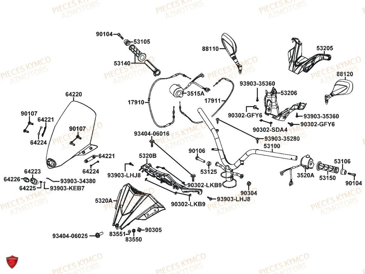 PARE BRISE SPORT NOIR BRILLANT X.TOWN/ DINK STREET 125 /300  KYMCO pour GUIDON RETROVISEURS de XTOWN 125 BLACK KAKI