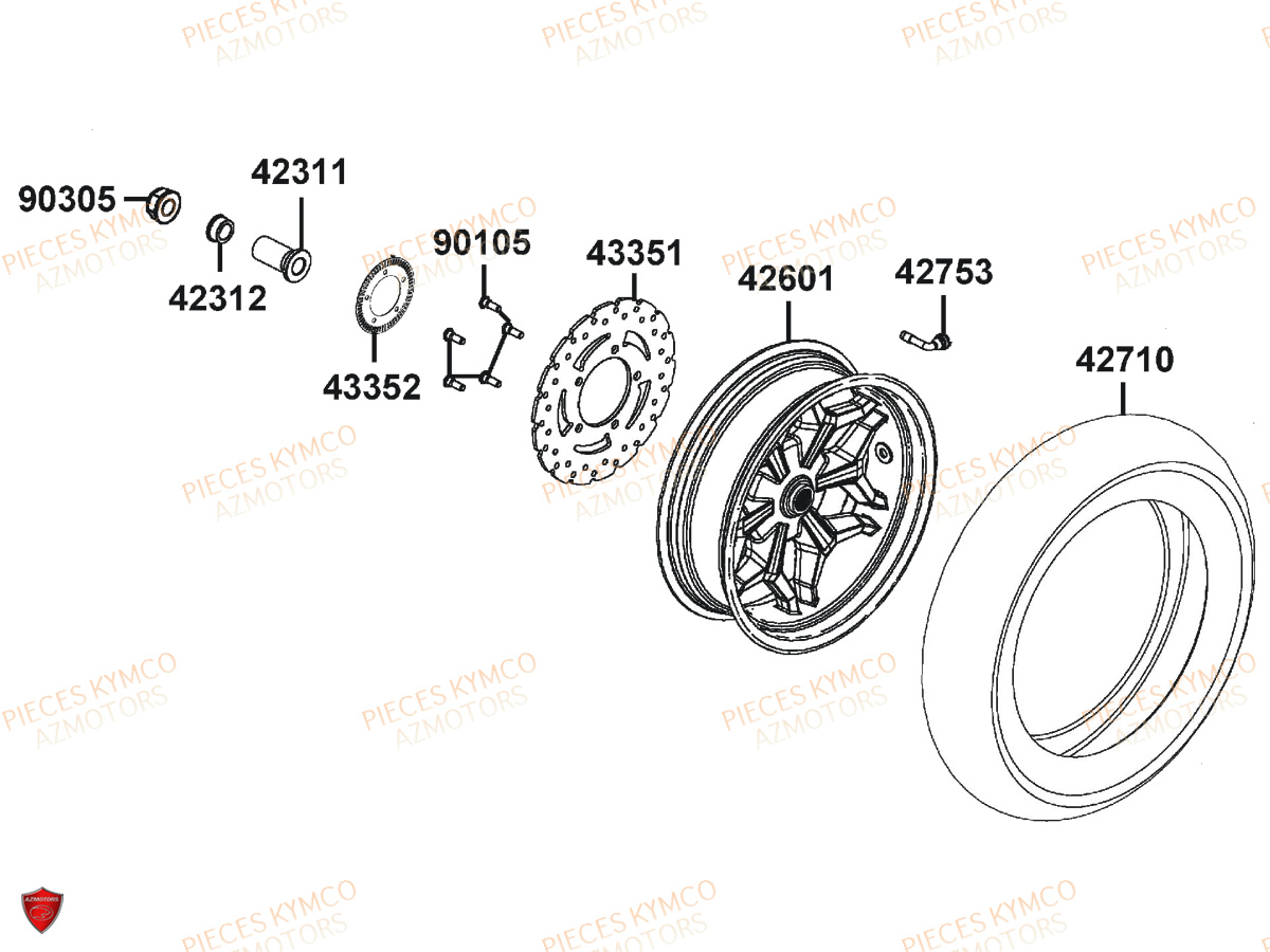 Roue Arriere KYMCO Pièces X.TOWN 125 I "BLACK KAKI" CBS EURO4 (KS25AE)