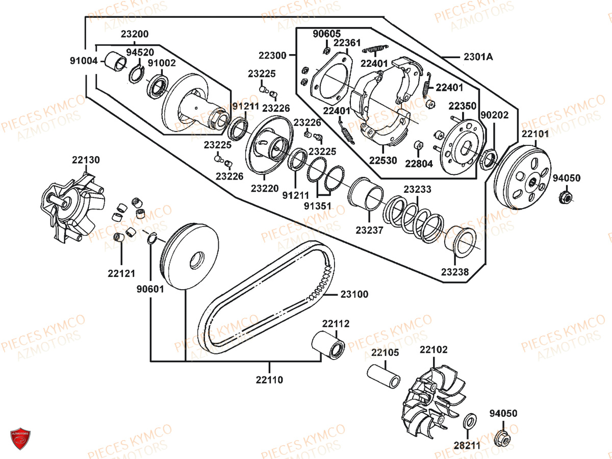 Variateur Embrayage KYMCO Pièces X.TOWN 125 I "BLACK KAKI" CBS EURO4 (KS25AE)