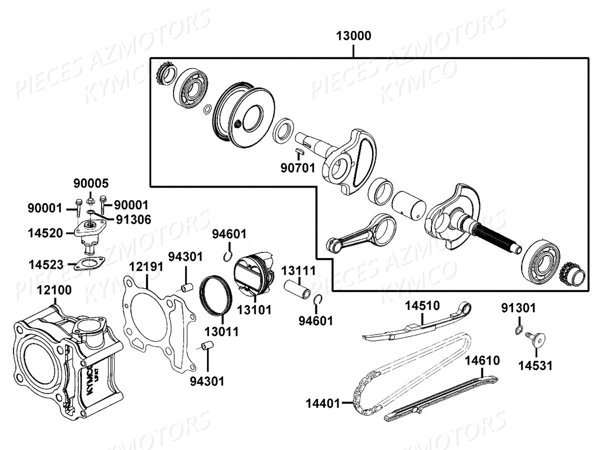 Cylindre Piston KYMCO Pièces X.TOWN CITY 125I CBS E4 (KS25CA)