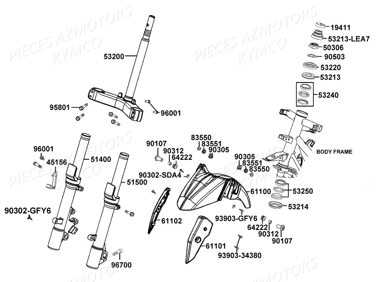 Fourche Garde Boue Avant KYMCO Pièces X.TOWN CITY 125I CBS E4 (KS25CA)