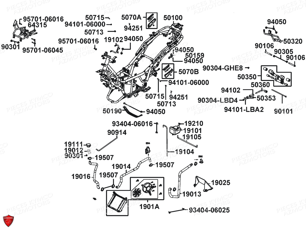 CHASSIS REFROIDISSEMENT KYMCO XTOWN 300I ABS E4