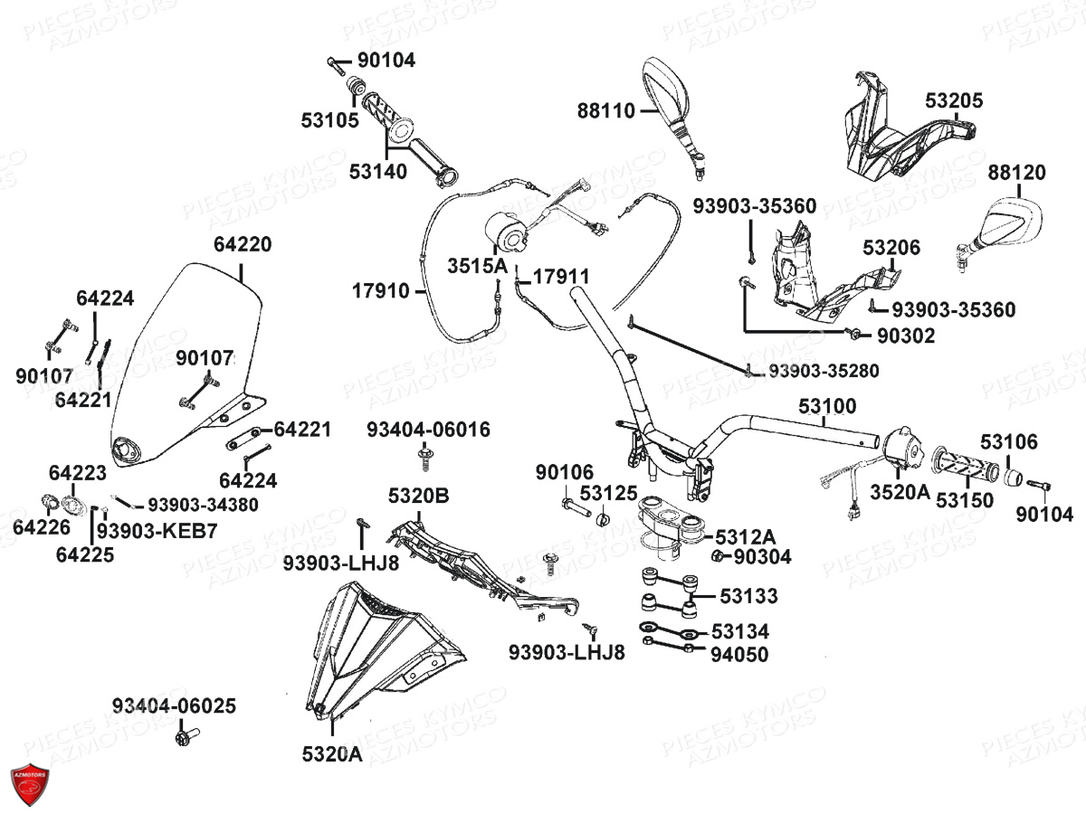 GUIDON_RETROVISEURS KYMCO PIECES SCOOTER KYMCO X.TOWN 300 I ABS EURO 4 (KS60AB)
