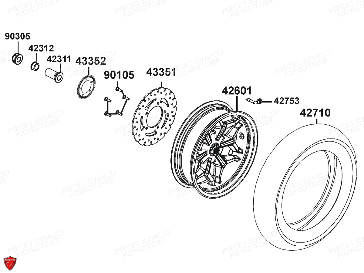 Roue Arriere KYMCO PIECES X.TOWN 300 I ABS EURO 4 (KS60AB)