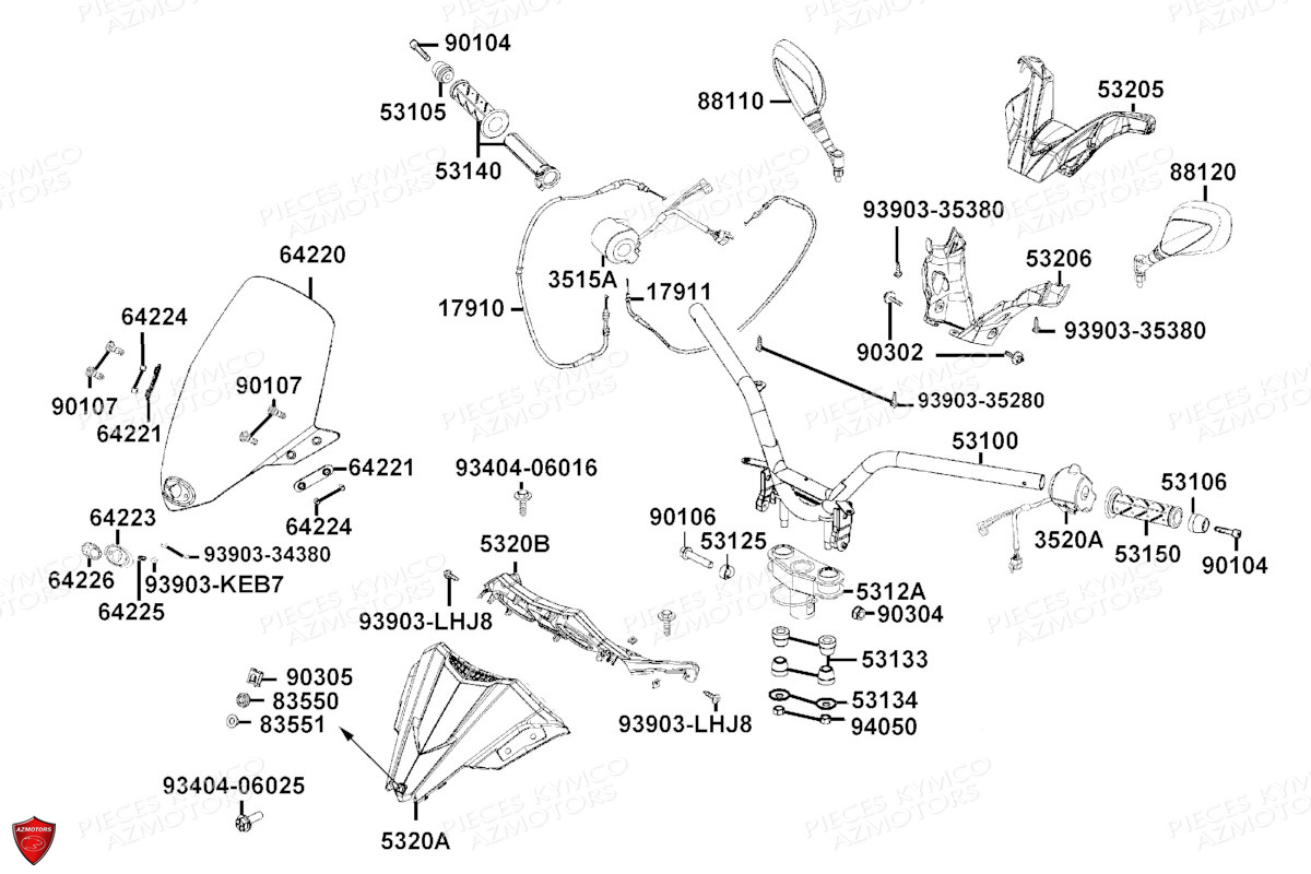 GUIDON_RETROVISEURS KYMCO PIECES SCOOTER KYMCO X.TOWN 300 I ABS EURO 5 (KS60FA)
