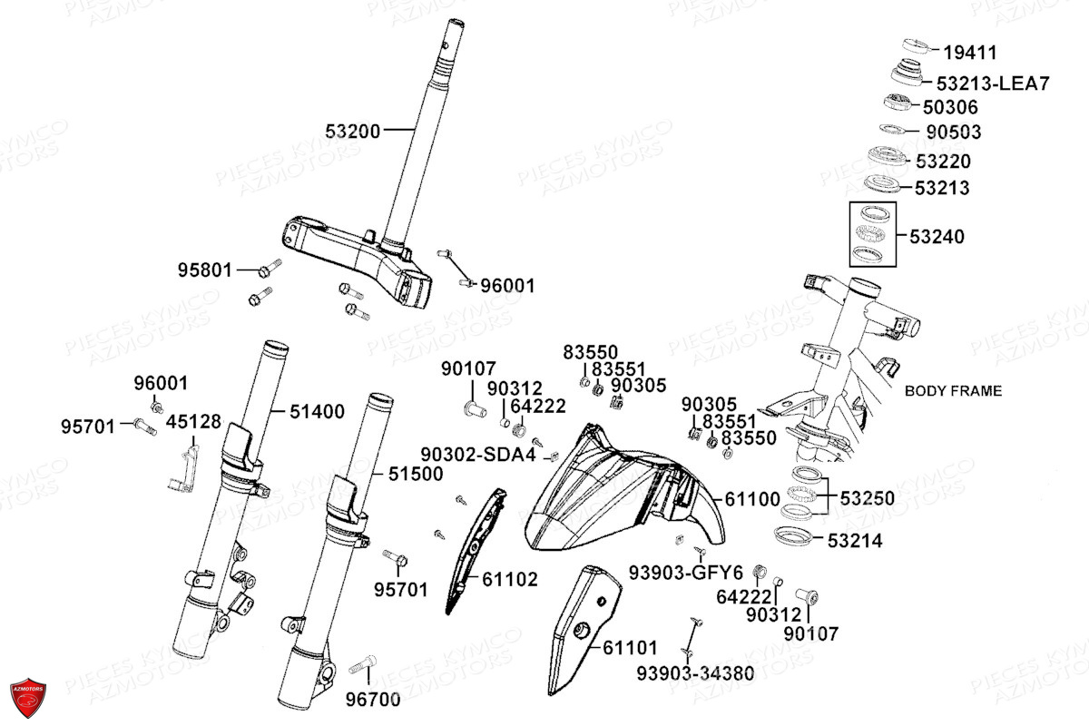 Fourche Garde Boue Avant KYMCO PIECES X.TOWN CITY 300I E5 (KS60JA)