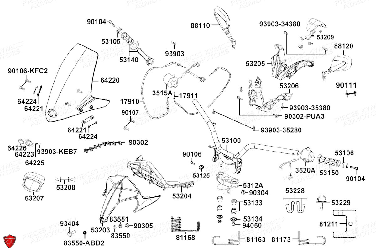 Guidon Retroviseurs KYMCO PIECES X.TOWN CITY 300I E5 (KS60JA)