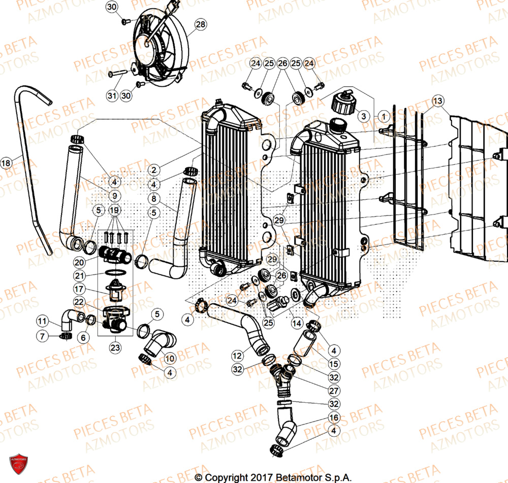 Radiateur BETA Pieces BETA ENDURO XTRAINER 250 2T - (2026)