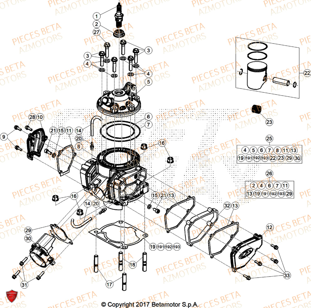 Cylindre BETA Pieces BETA ENDURO XTRAINER 300 2T - (2025) EURO5+