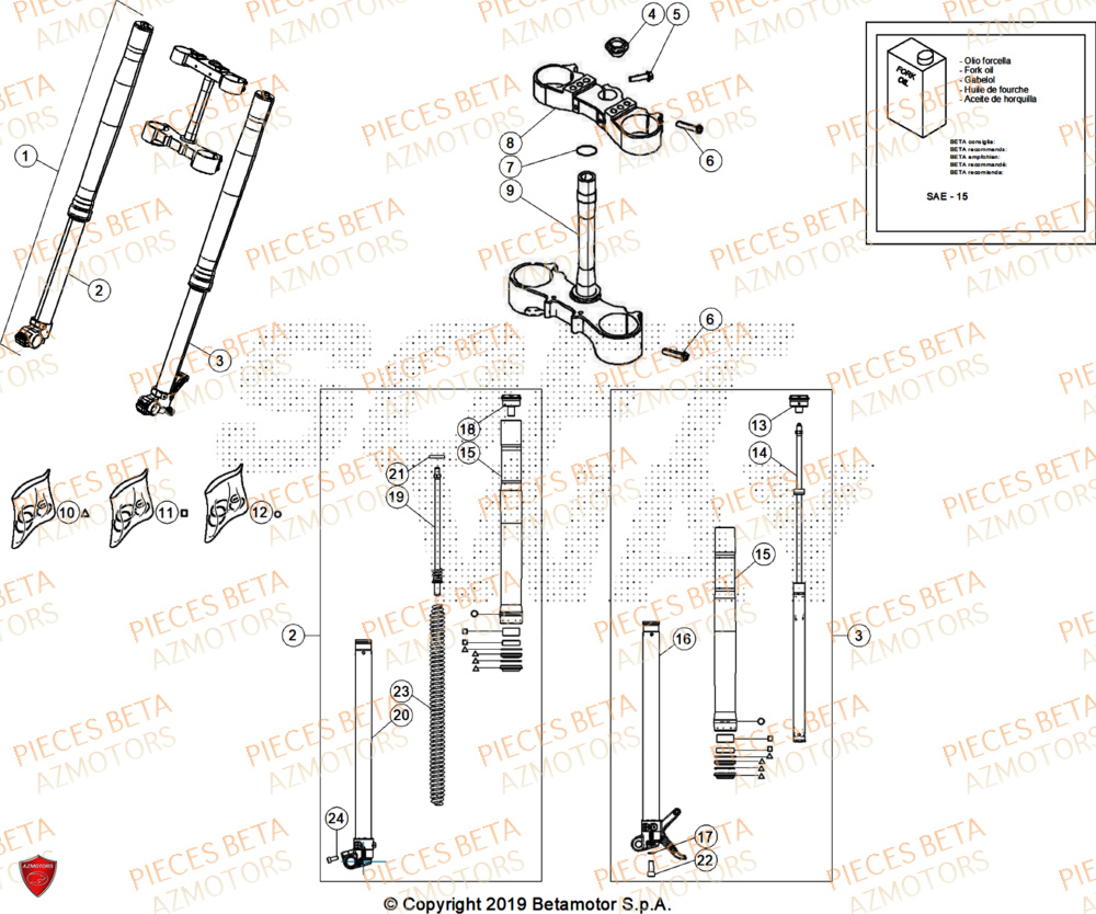 Fourche BETA Pieces BETA ENDURO XTRAINER 300 2T - (2025) EURO5+
