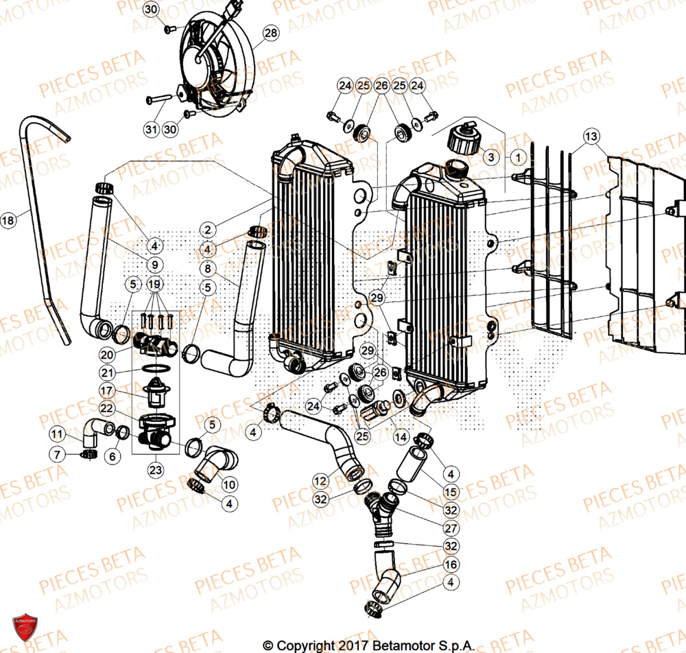 Radiateur BETA Pieces BETA ENDURO XTRAINER 300 2T - (2025) EURO5+