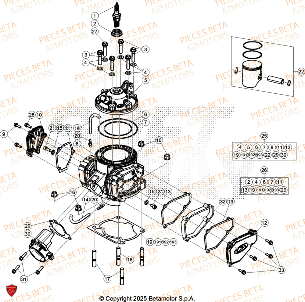 Cylindre BETA Pieces BETA ENDURO XTRAINER 300 2T - (2026)