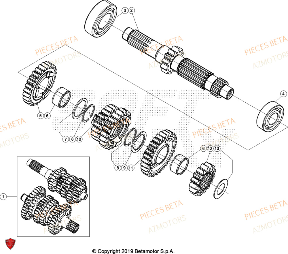 Arbre Primaire AZMOTORS Pieces BETA RR XTRAINER 300 2T - (2022)