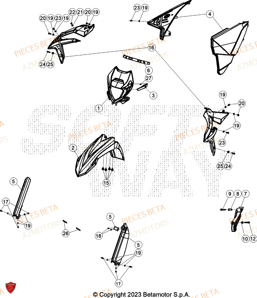 Carenage Avant AZMOTORS Pieces BETA RR XTRAINER 300 2T - (2022)