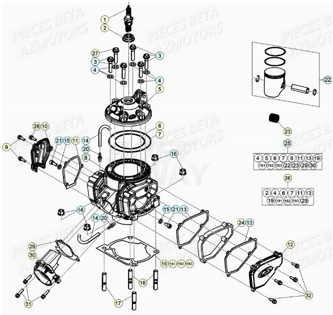 CYLINDRE BETA Pieces BETA RR XTRAINER 300 2T - (2022)