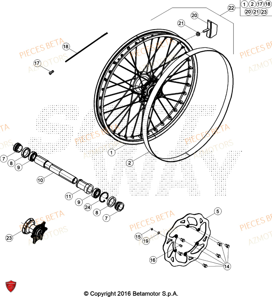 Roue Avant AZMOTORS Pieces BETA RR XTRAINER 300 2T - (2022)