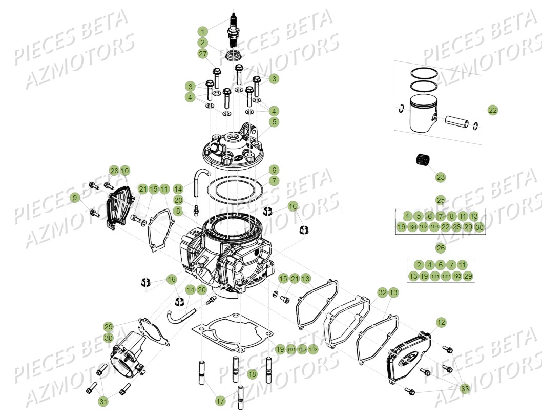 CYLINDRE-CULASSE-DISTRIBUTION BETA 036873000 - Pièces BETA RR XTRAINER 300 4T - (2018)