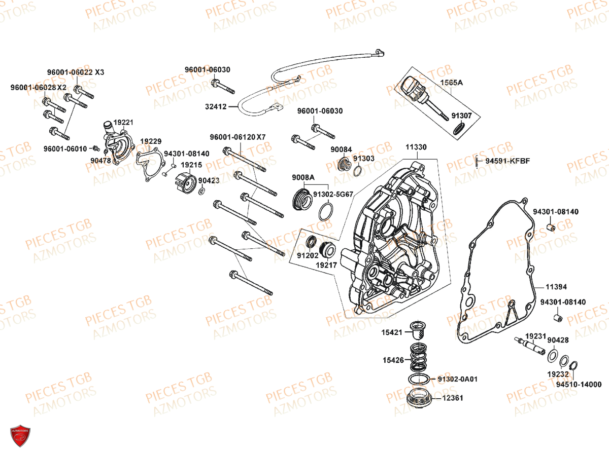 CARTER_DROIT_POMPE_A_EAU KYMCO Pièces X.TOWN 125 I CBS EURO 4 (KS25AD)