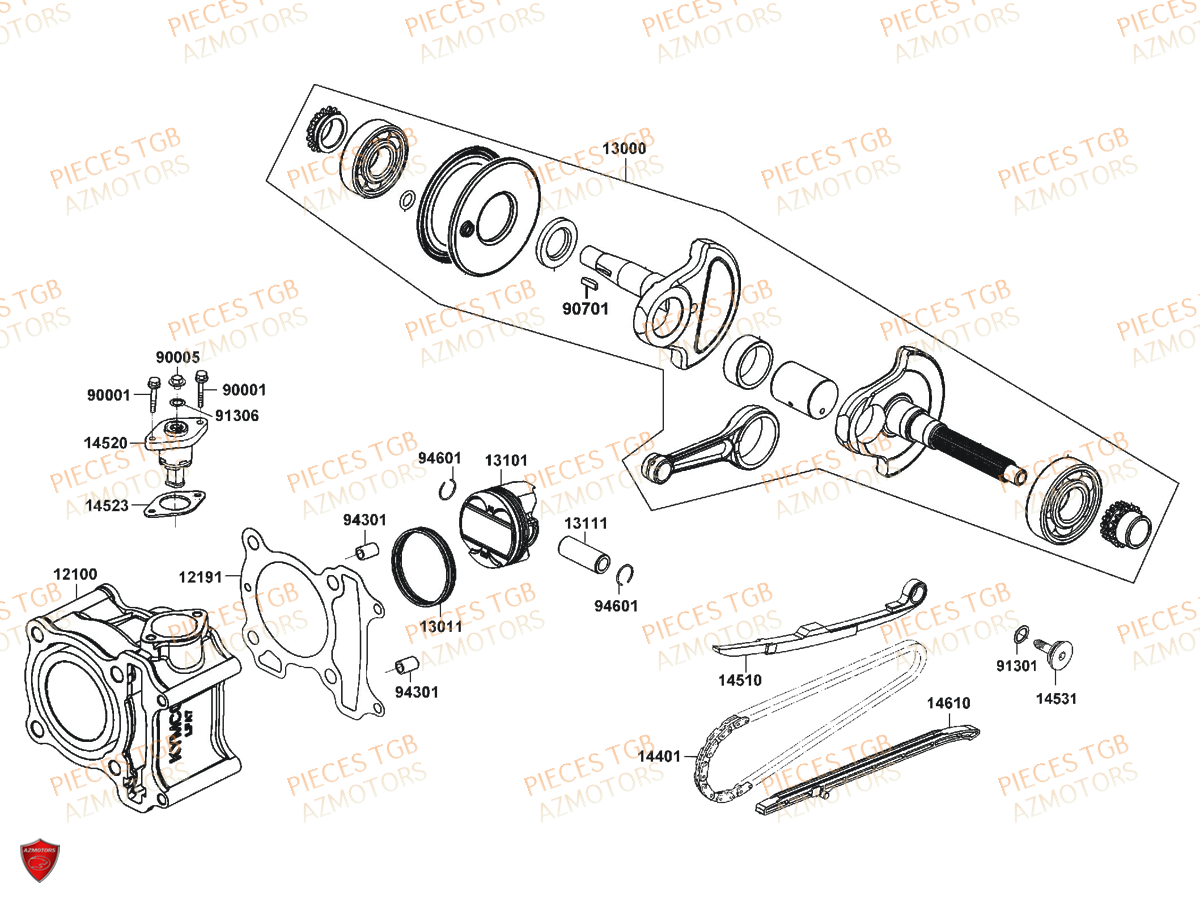 Cylindre Piston KYMCO Pièces X.TOWN 125 I CBS EURO 4 (KS25AD)