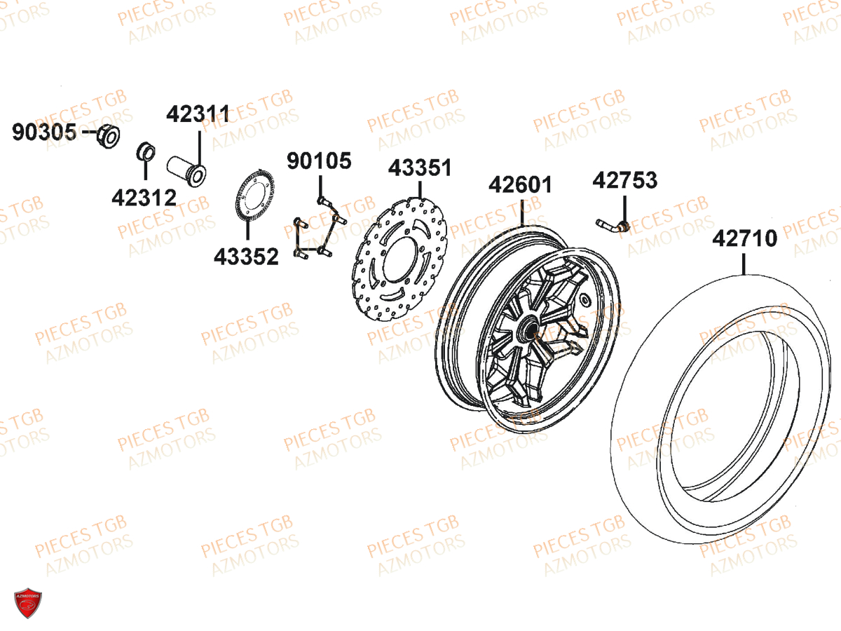 Roue Arriere KYMCO Pièces X.TOWN 125 I CBS EURO 4 (KS25AD)