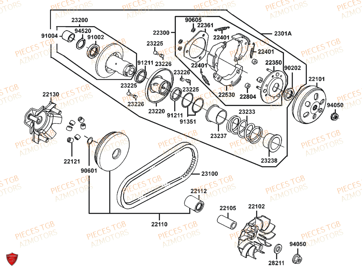 Variateur Embrayage KYMCO Pièces X.TOWN 125 I CBS EURO 4 (KS25AD)