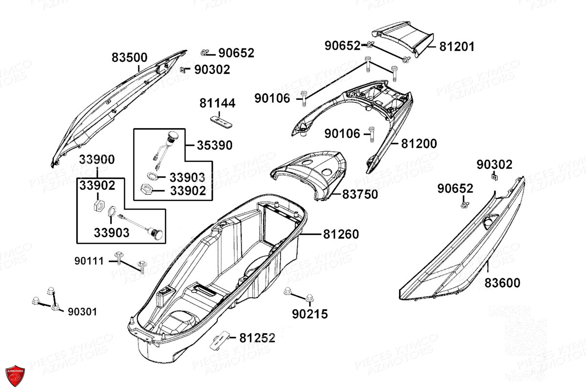 CARENAGES_ARRIERE KYMCO PIECES SCOOTER X.TOWN 125 I CBS EURO 5 (KS25BB)