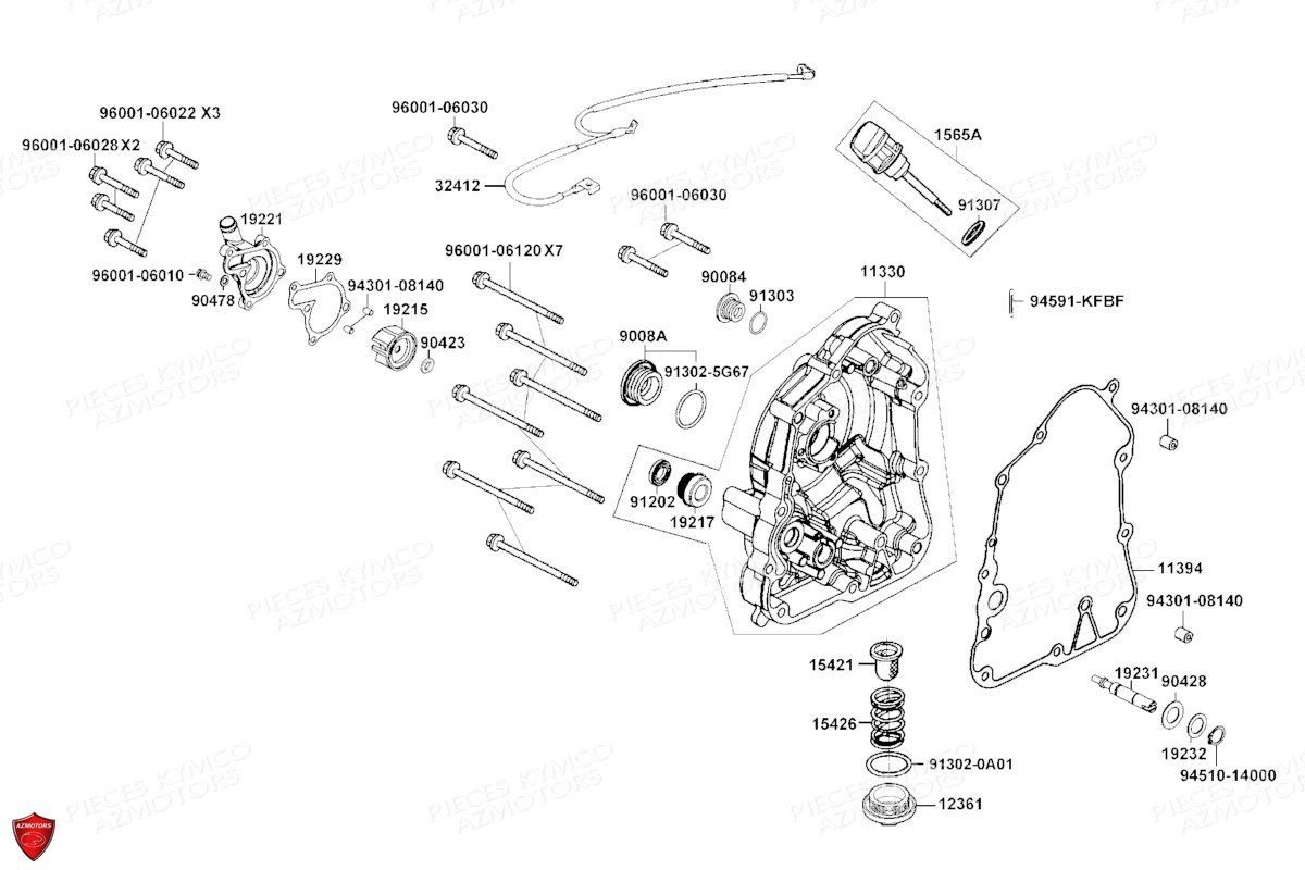 CARTER_DROIT-POMPE_A_EAU KYMCO PIECES SCOOTER X.TOWN 125 I CBS EURO 5 (KS25BB)