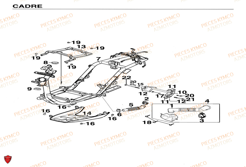 Cadre KYMCO Pieces Scooter YUP 50cc 2T (SF10CA)