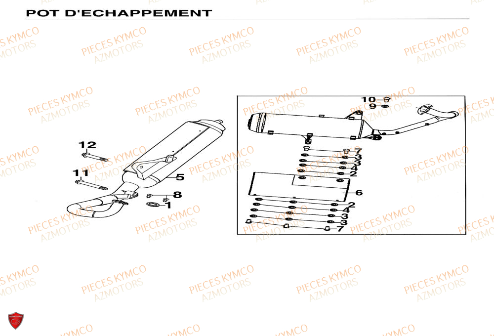 Echappement KYMCO Pieces Scooter YUP 50cc 2T (SF10CA)