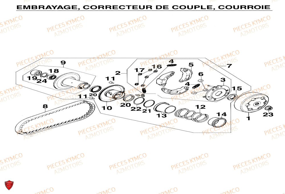 Embrayage KYMCO Pieces Scooter YUP 50cc 2T (SF10CA)