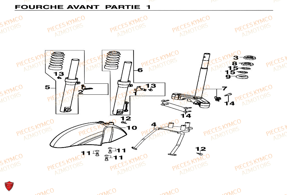 Fourche Partie 1 KYMCO Pieces Scooter YUP 50cc 2T (SF10CA)