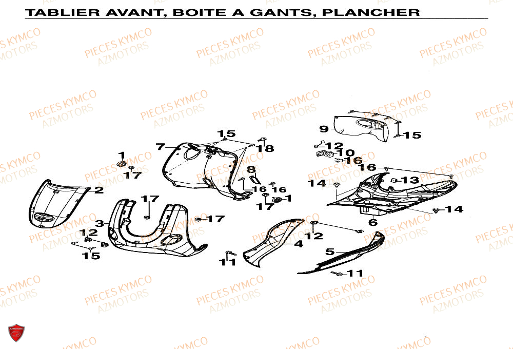 TABLIER_AVANT KYMCO Pièces Scooter KYMCO YUP 50cc 2T 