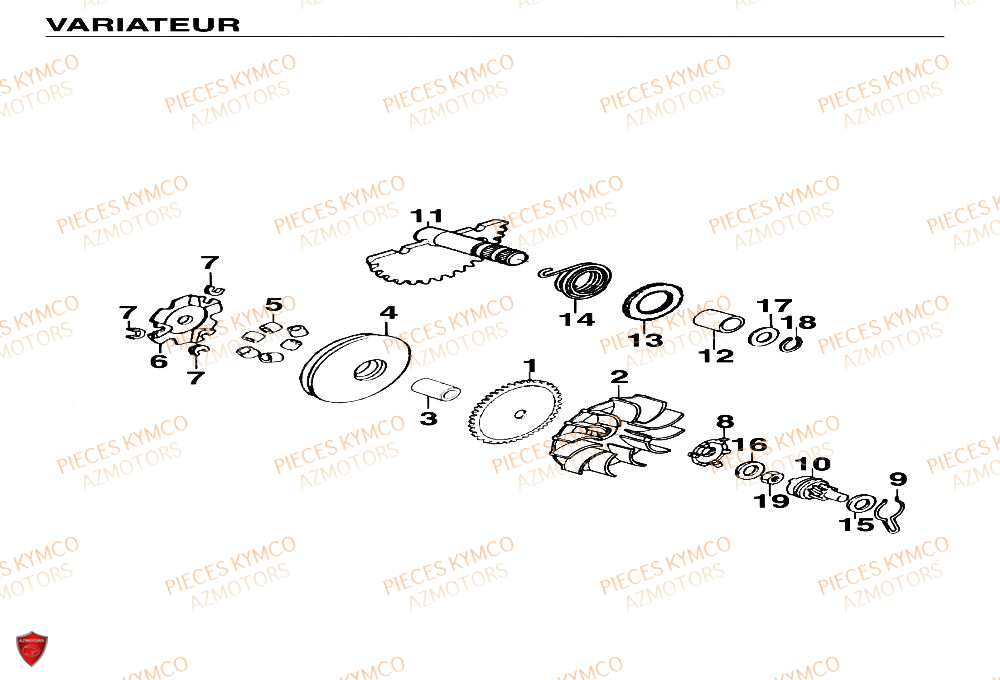 Variateur KYMCO Pieces Scooter YUP 50cc 2T (SF10CA)