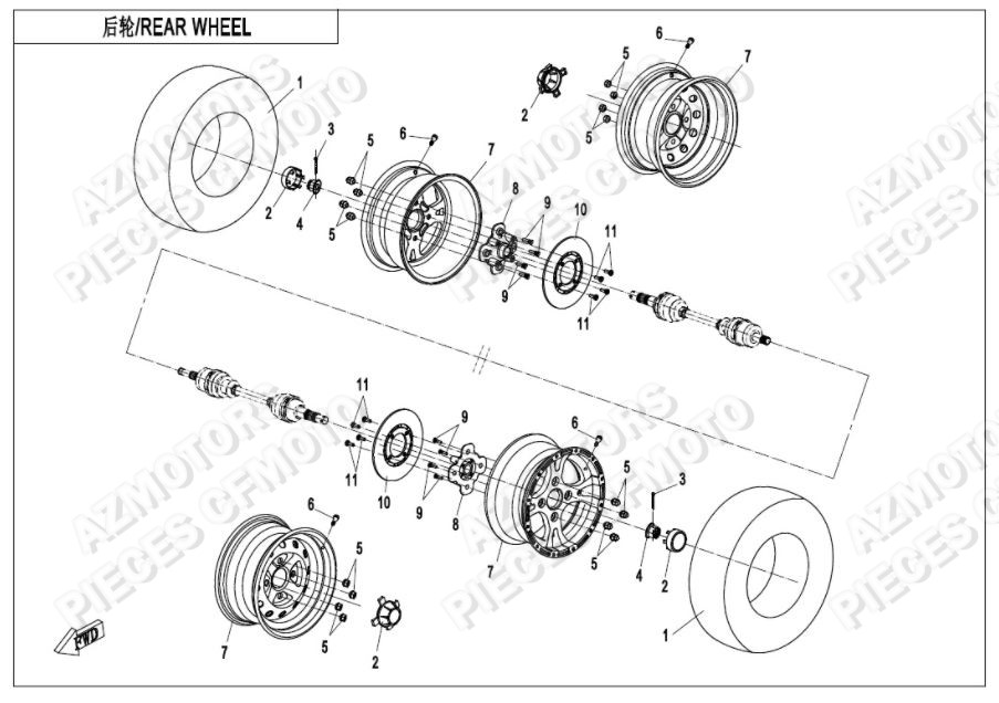 Roues Arriere CFMOTO Pièces Origine CFMOTO ZFORCE 1000 EPS (2020)