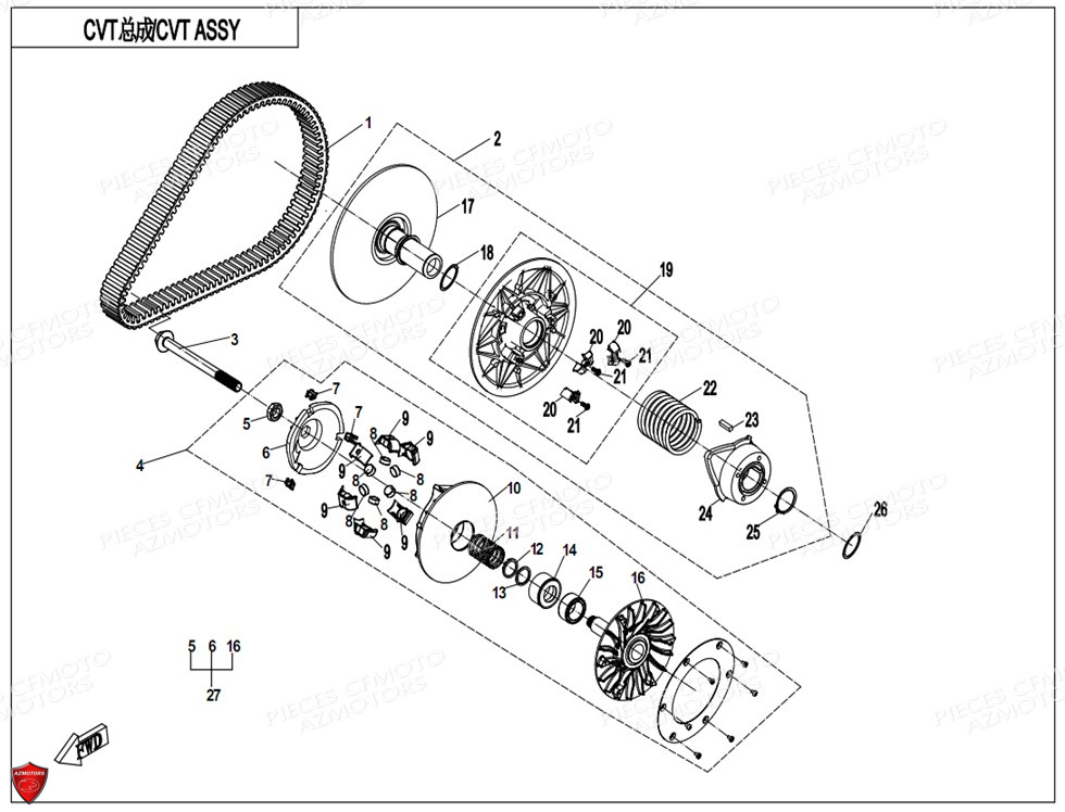 Courroie Variateur Tranmission CFMOTO Pièces Origine CFMOTO ZFORCE 1000 SPORT (2022)