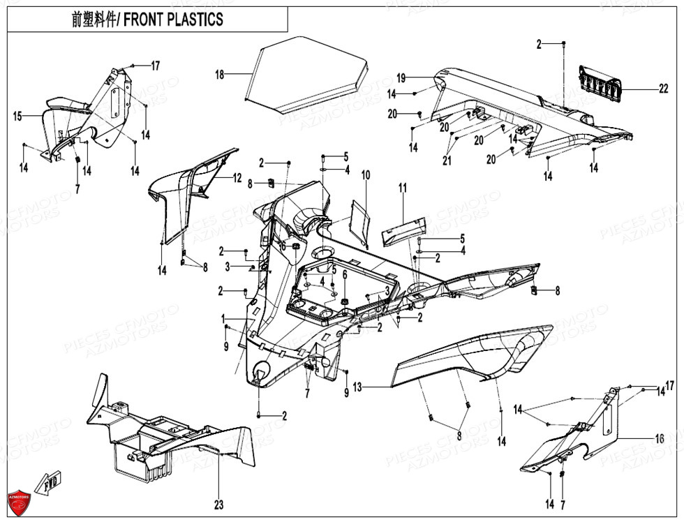 Face Avant Plastique CFMOTO Pièces Origine CFMOTO ZFORCE 1000 SPORT (2022)