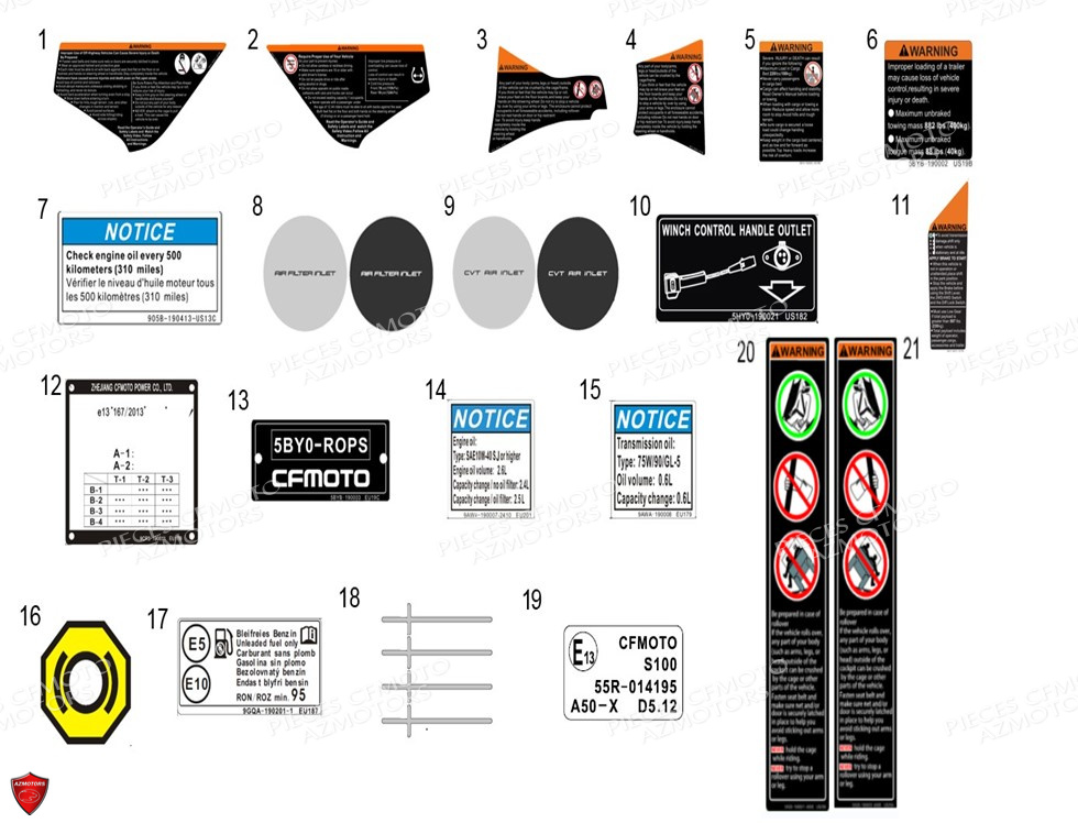Stickers Warning CFMOTO Pièces Origine CFMOTO ZFORCE 1000 SPORT (2022)