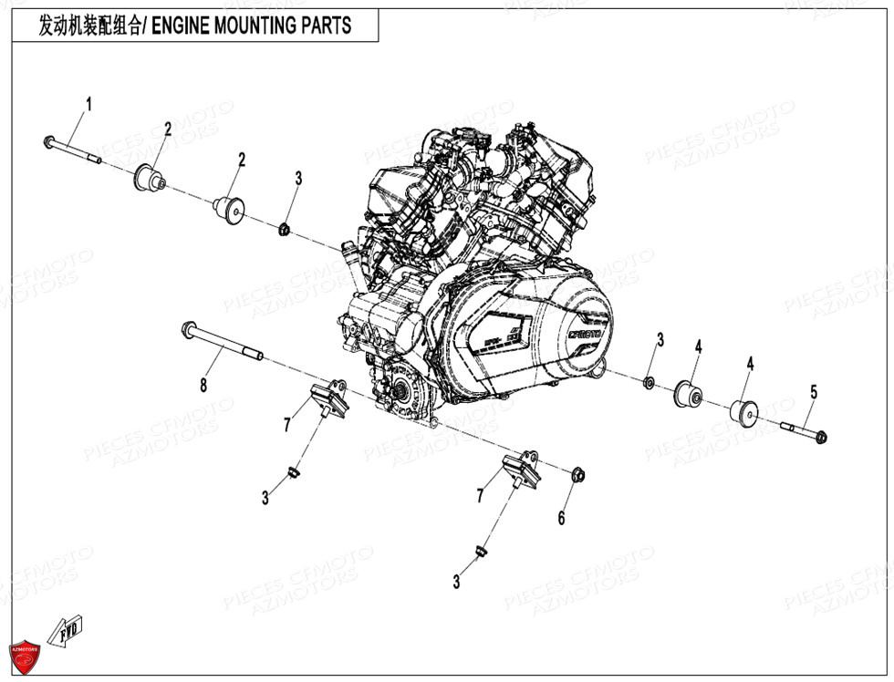 Supports Moteur CFMOTO Pièces Origine CFMOTO ZFORCE 1000 SPORT (2022)