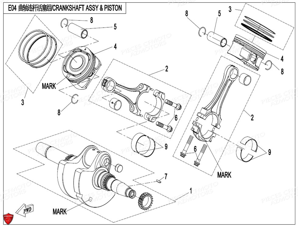 Vilebrequin Piston CFMOTO Pièces Origine CFMOTO ZFORCE 1000 SPORT (2022)