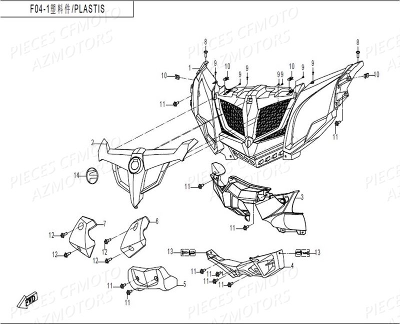 Carenages Avant CFMOTO Pièces Origine CFMOTO ZFORCE 550 Euro2 (2016)