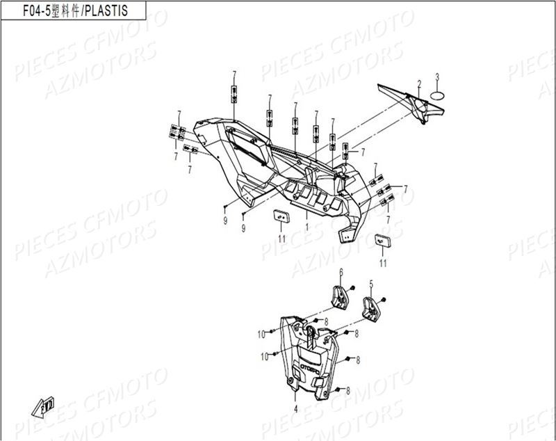 Carenage Arriere CFMOTO Pièces Origine CFMOTO ZFORCE 550 Euro2 (2016)