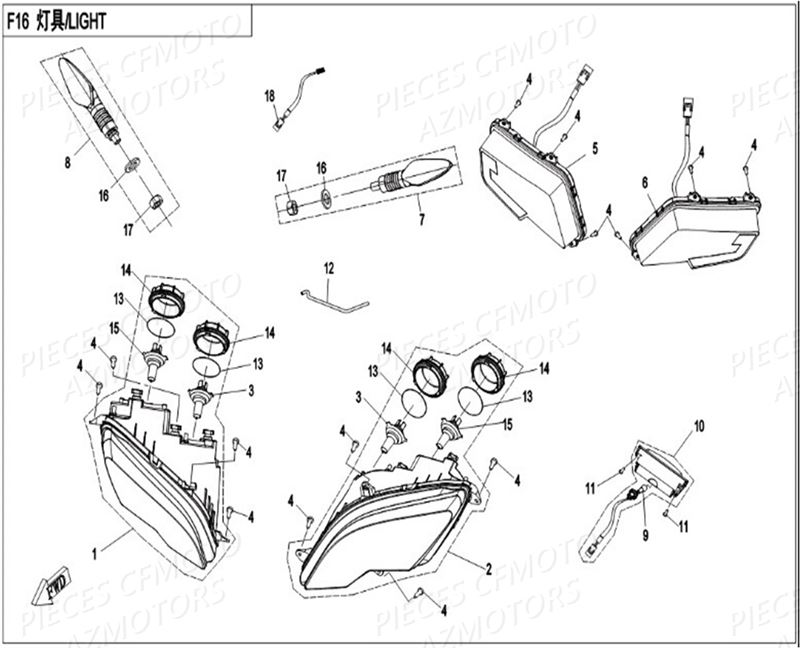 Eclairage CFMOTO Pièces Origine CFMOTO ZFORCE 550 Euro2 (2016)