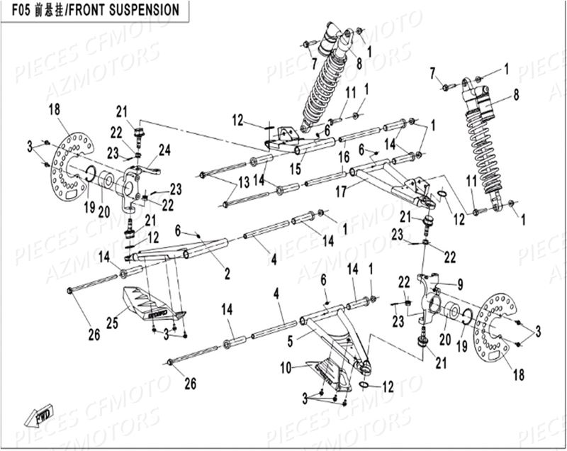 Suspension Avant CFMOTO Pièces Origine CFMOTO ZFORCE 550 Euro2 (2016)