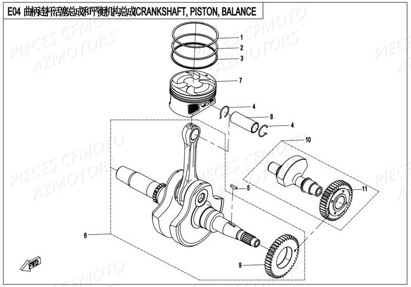 Piston Vilebrequin CFMOTO Pièces Origine CFMOTO ZFORCE 550 EX -T1 (2017)